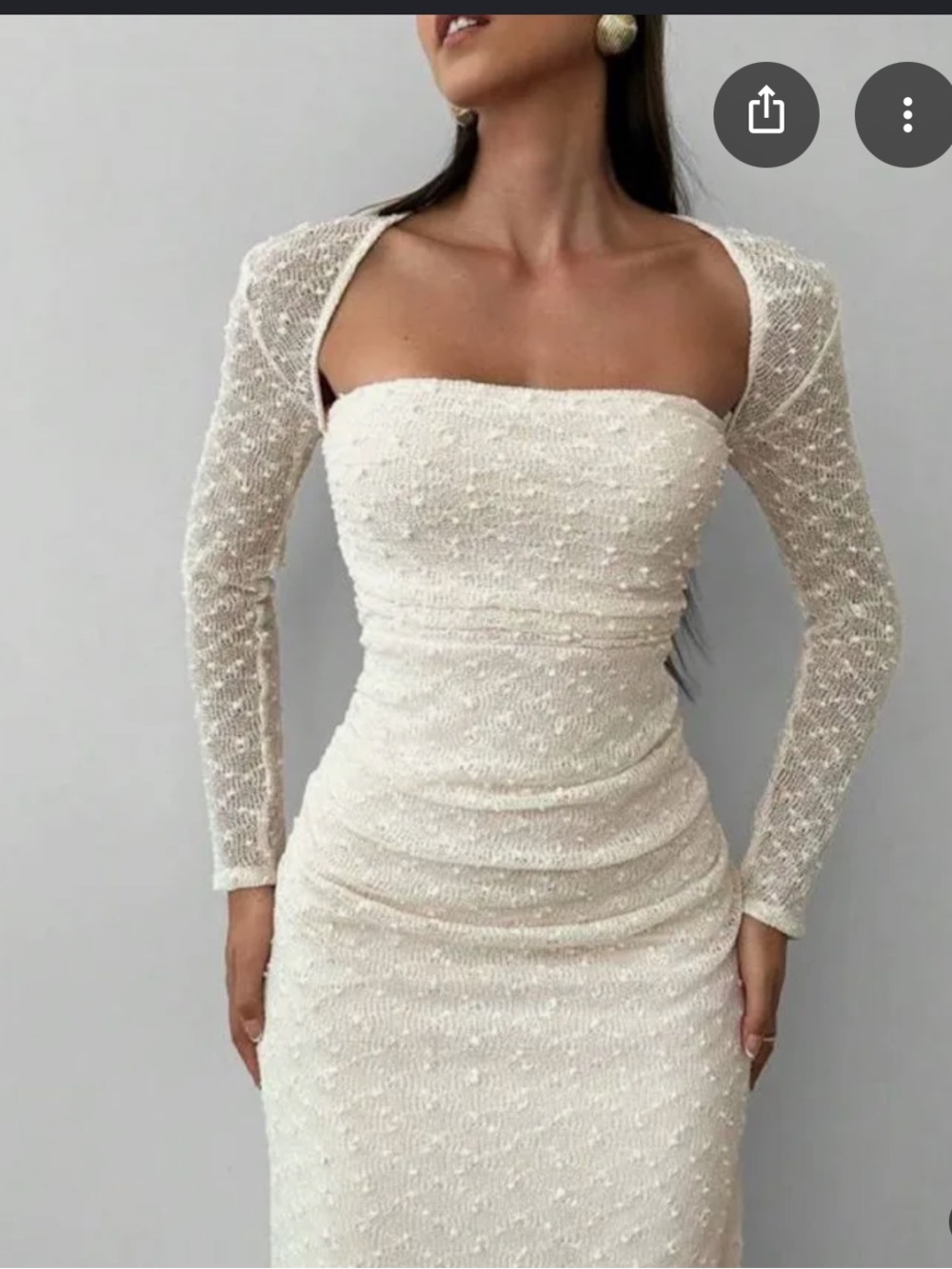 SHEIN Cream Textured Square Neck Long Sleeve Full-length Dress